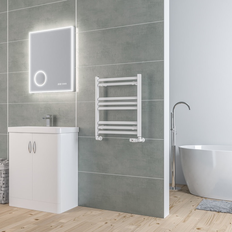 Eastbrook Velor Matt White Aluminium Towel Rail 600mm High x 500mm Wide