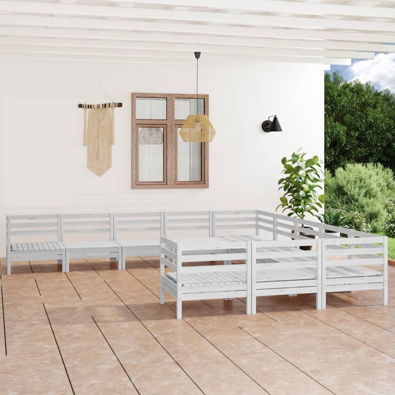 Berkfield 11 Piece Garden Lounge Set White Solid Wood Pine