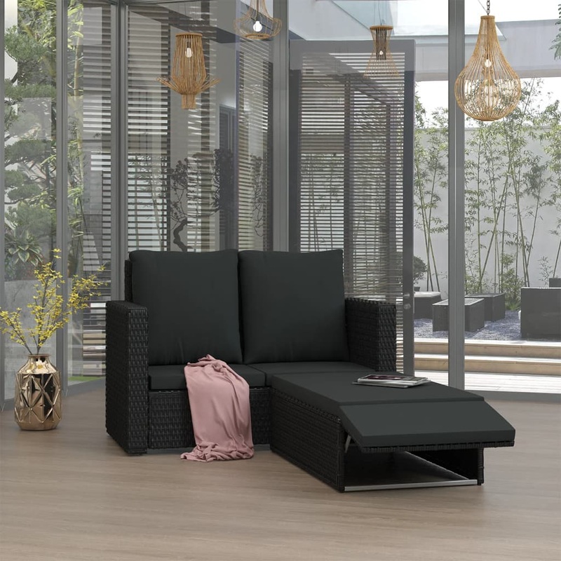 Berkfield 2 Piece Garden Lounge Set with Cushions Poly Rattan Black