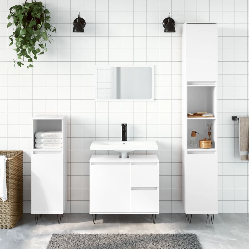 Berkfield 3 Piece Bathroom Furniture Set High Gloss White Engineered Wood
