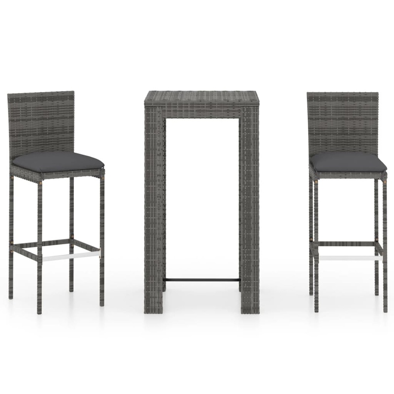 Berkfield 3 Piece Garden Bar Set with Cushions Poly Rattan Grey