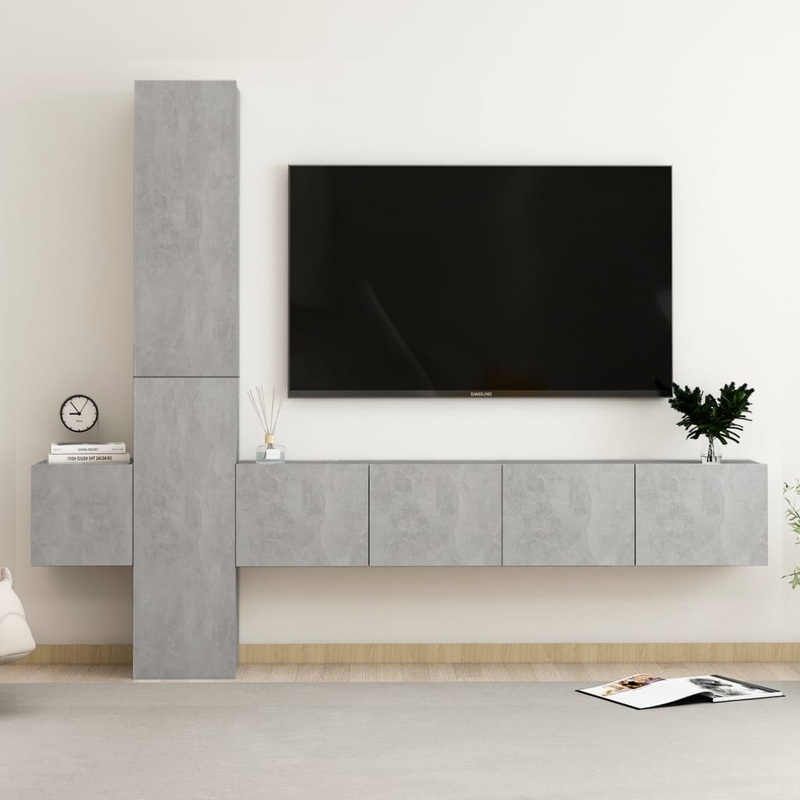 Berkfield 5 Piece TV Cabinet Set Concrete Grey Engineered Wood