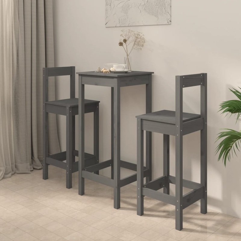 Berkfield 3 Piece Bar Set Grey Solid Wood Pine