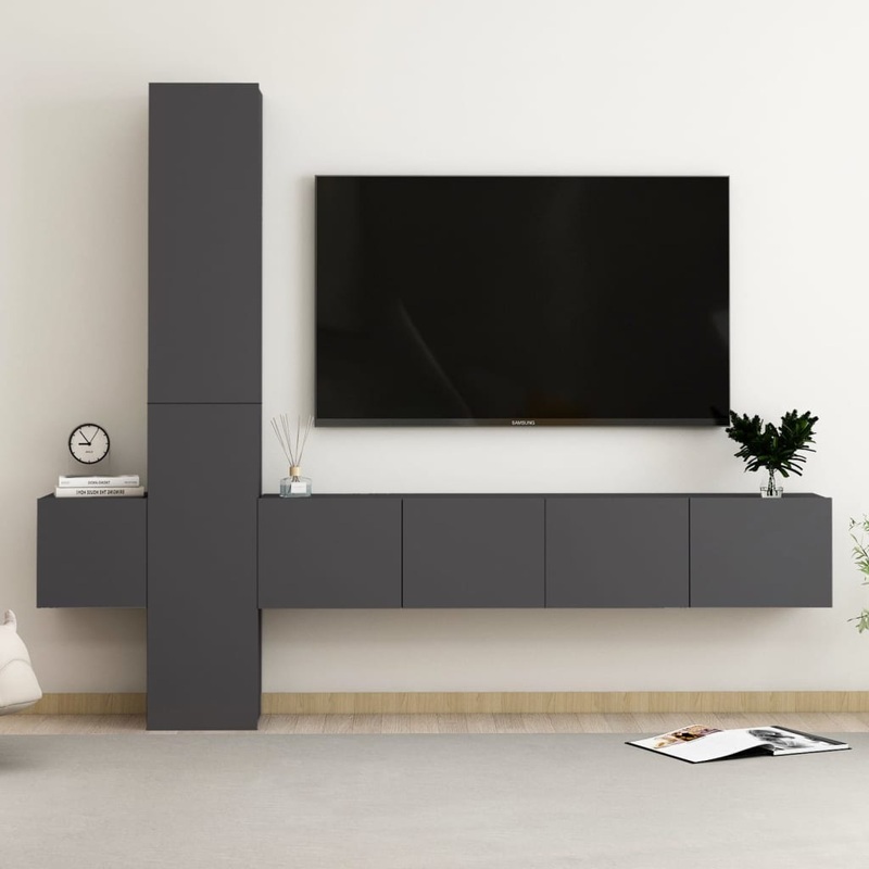Berkfield 5 Piece TV Cabinet Set Grey Engineered Wood