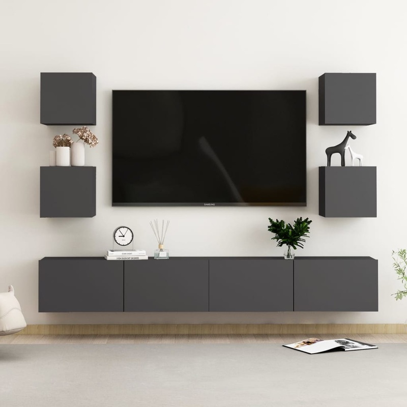 Berkfield 6 Piece TV Cabinet Set Grey Engineered Wood
