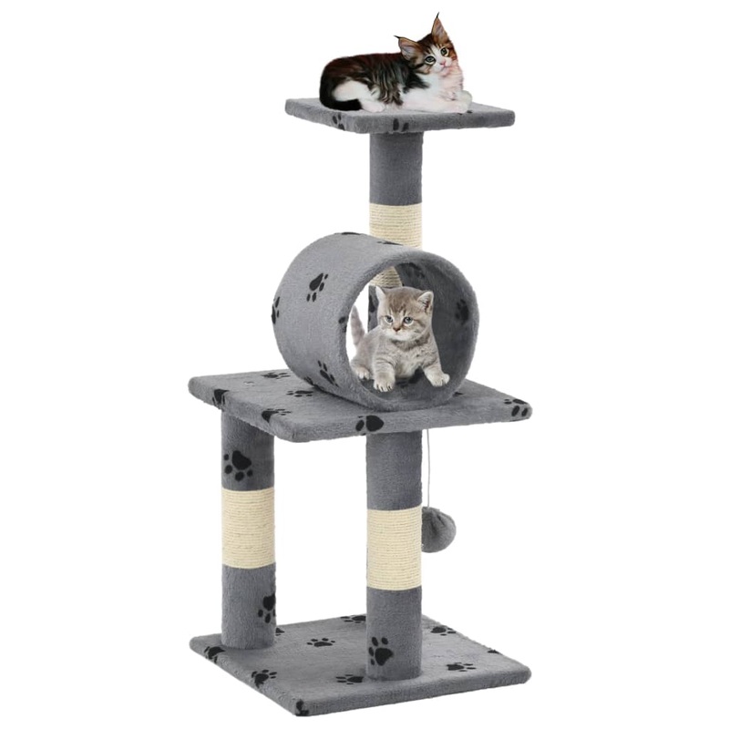 Berkfield Cat Tree with Sisal Scratching Posts 65 cm Grey Paw Prints