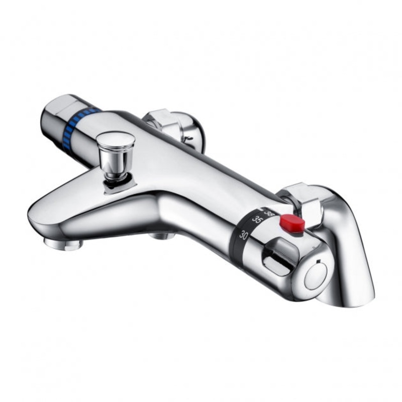 Thermostatic Bath Shower Mixer Tap Pillar Mounted – Stainless Steel