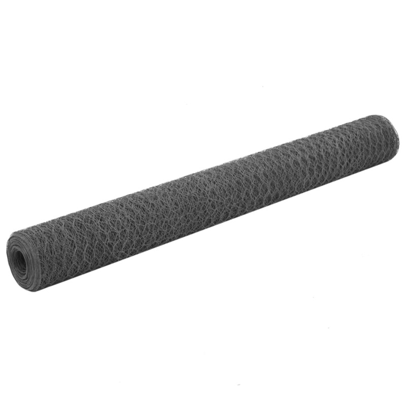 Berkfield Chicken Wire Fence Steel with PVC Coating 25×1.2 m Grey