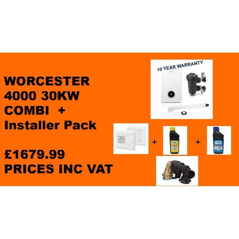 Worcester Greenstar 4000 30 Combi Boiler+Flue+Filter+Installer PACK