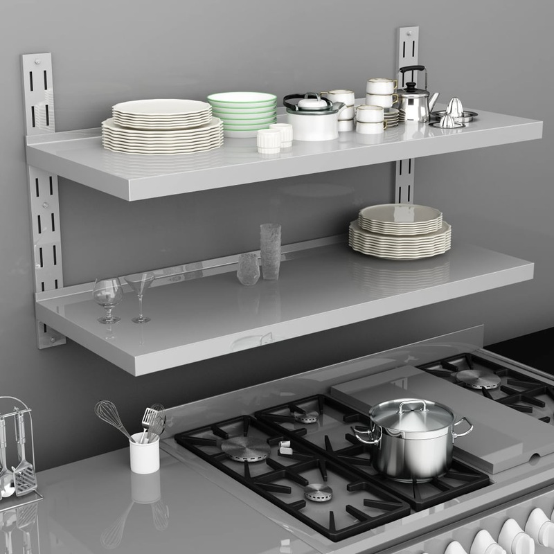 Berkfield 2-Tier Floating Wall Shelf Stainless Steel 120×30 cm