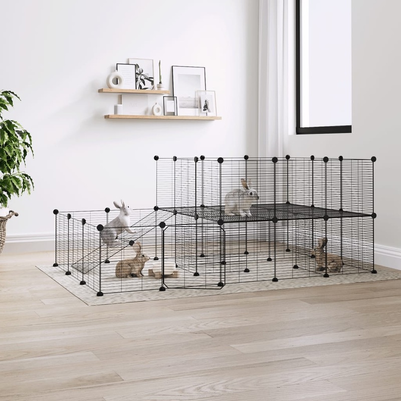 Berkfield 44-Panel Pet Cage with Door Black 35×35 cm Steel