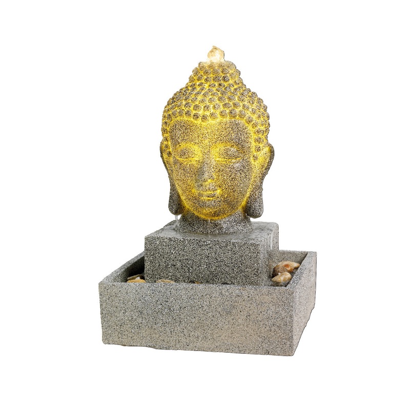 LED POLY BUDDHA HEAD GREY
