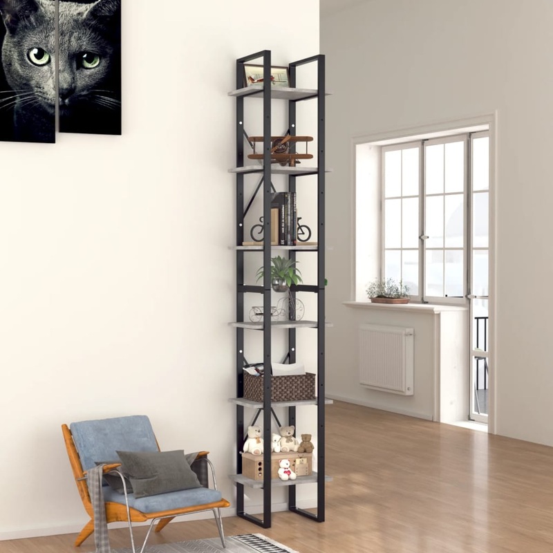 Berkfield 6-Tier Book Cabinet Concrete Grey 40x30x210 cm Engineered Wood