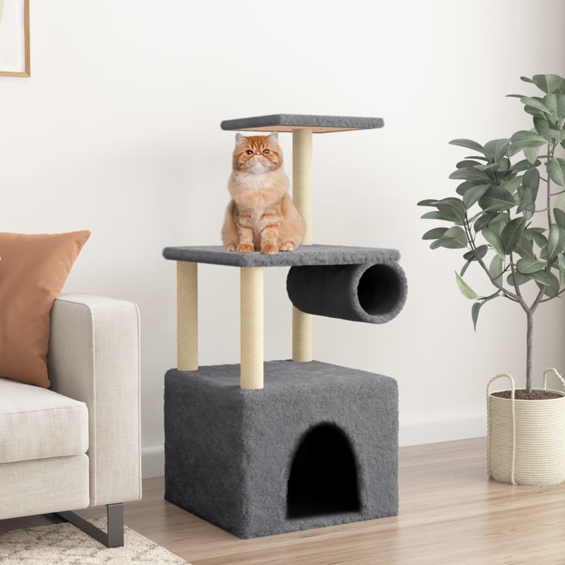 Berkfield Cat Tree with Sisal Scratching Posts Dark Grey 109.5 cm