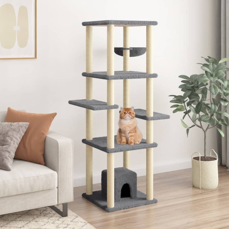 Berkfield Cat Tree with Sisal Scratching Posts Dark Grey 154 cm