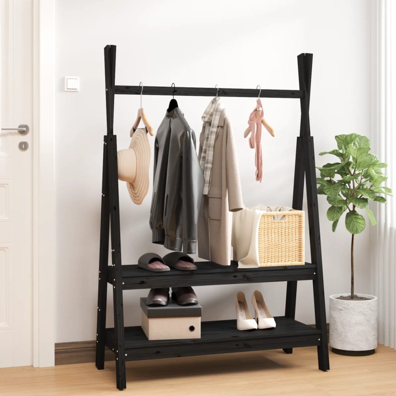 Berkfield Clothes Rack Black 100×45.5×150 cm Solid Wood Pine