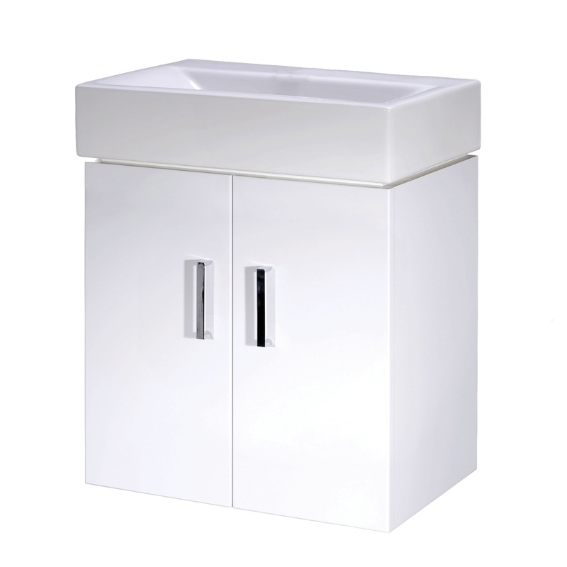 Nuie Mayford 2 Door Wall Hung Vanity Unit With Basin 450mm Wide – Gloss White
