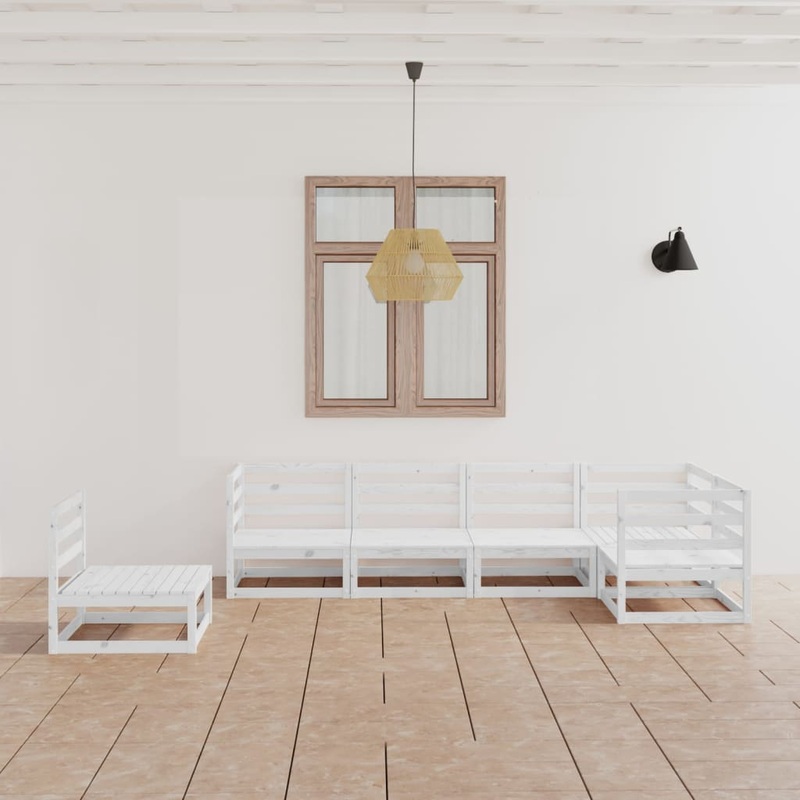 Berkfield 6 Piece Garden Lounge Set White Solid Pinewood