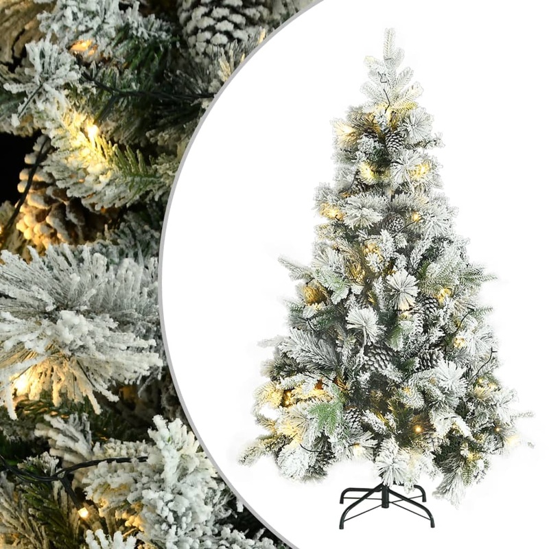 Berkfield Christmas Tree with Flocked Snow&LEDs&Cones 120 cm PVC&PE