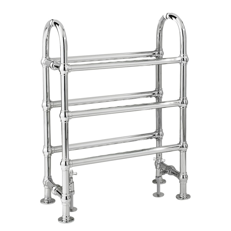 Old London Adelaide Floor Mounted Heated Towel Rail Radiator, Steel Built Traditional Horizontal Towel Radiator for Classic Bathrooms in Premium Chrome Finish, 778x683mm