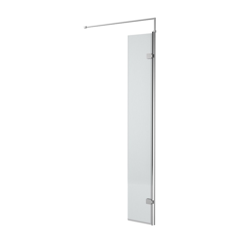 Nuie Fluted Wetroom Swing Return Screen, Durable Toughened Safety Glass Wet Room Panel Screen in Chrome, 300 x 1850mm