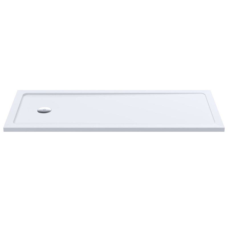 Nuie Bath Replacement Slimline Rectangular Shower Tray, Lightweight Pearlstone Matrix with End Waste Hole in White, 1700 x 700mm