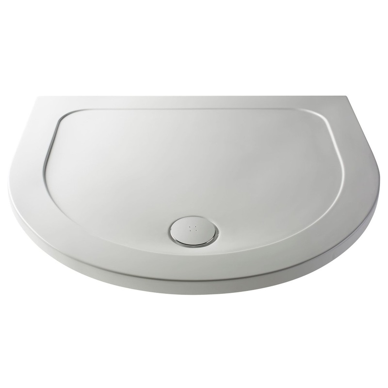 Nuie D Shape Shower Tray, Durable Slimline Shower Tray with Central Waste, Lightweight Pearlstone Design in White, 1050 x 950mm