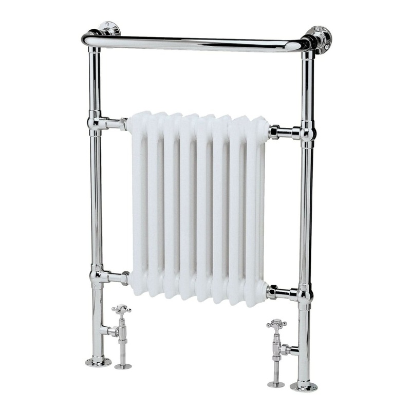 Old London Harrow Traditional Heated Towel Rail Column Radiator, Durable Designer Heating Radiator in Chrome & White, 965x673mm