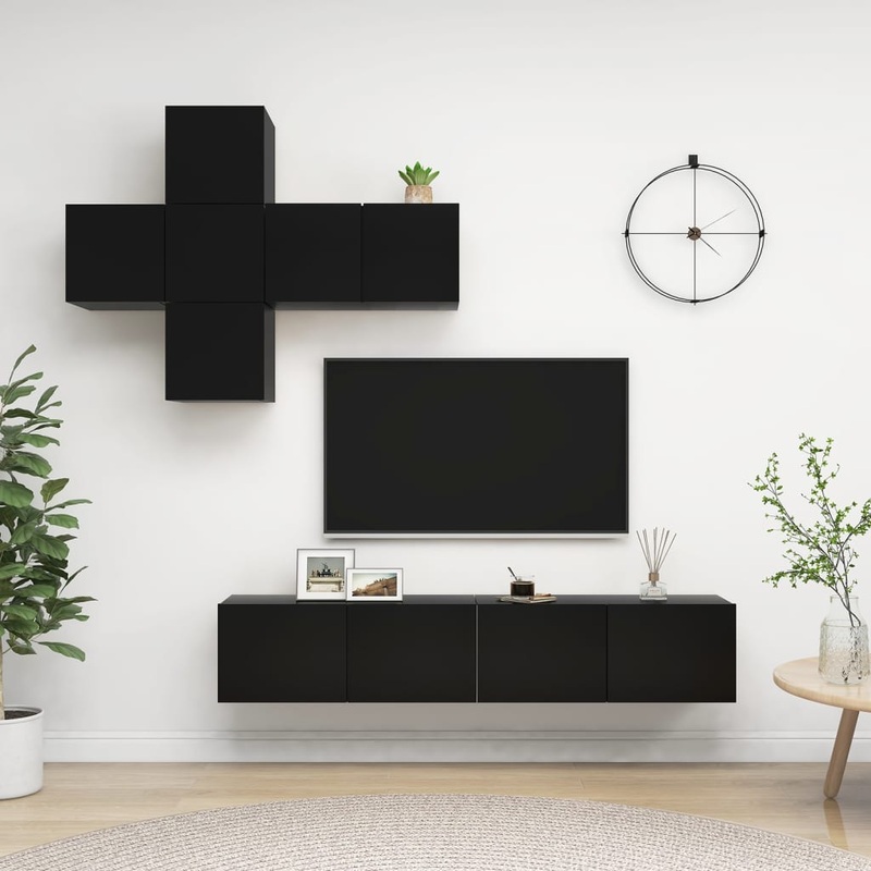 Berkfield 7 Piece TV Cabinet Set Black Engineered Wood