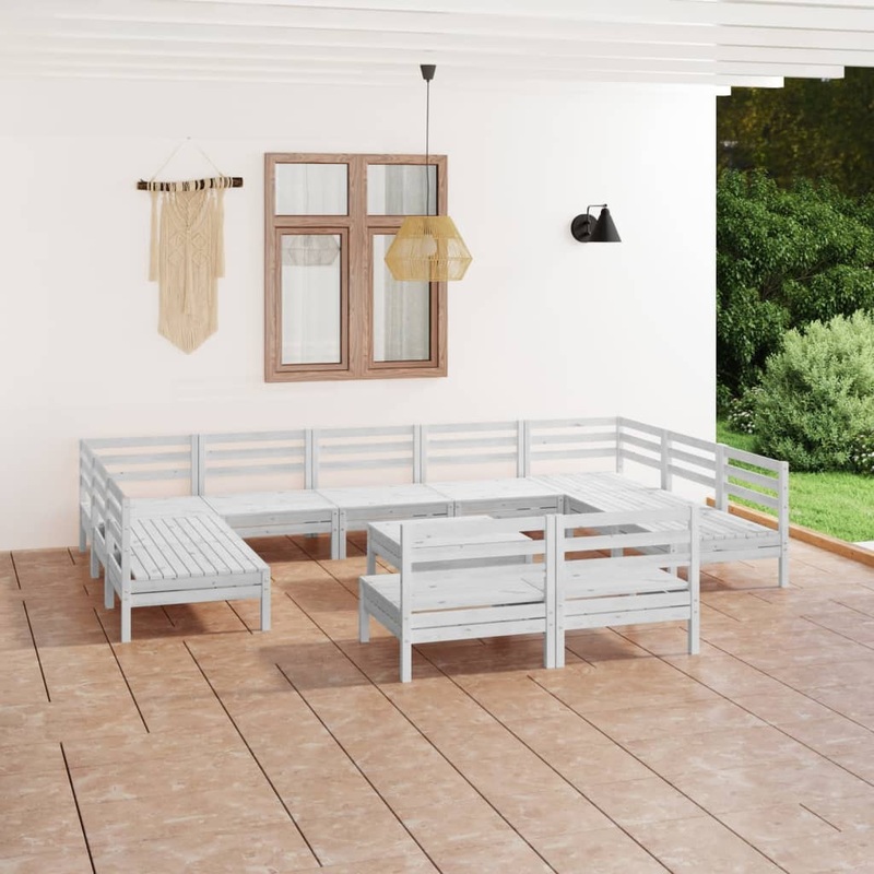 Berkfield 12 Piece Garden Lounge Set White Solid Wood Pine