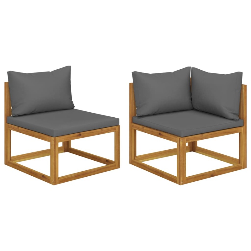 Berkfield 2 Piece Sofa Set with Dark Grey Cushions Solid Wood Acacia