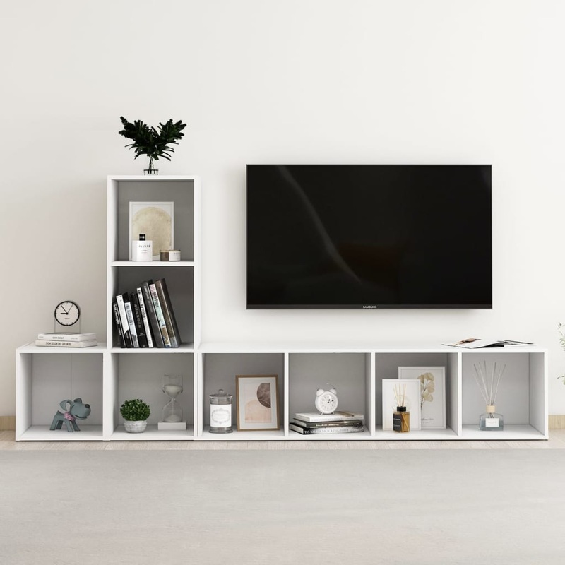 Berkfield 3 Piece TV Cabinet Set White Engineered Wood
