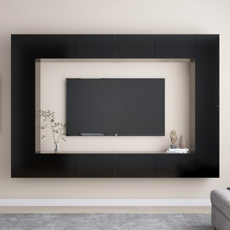 Berkfield 8 Piece TV Cabinet Set Black Engineered Wood