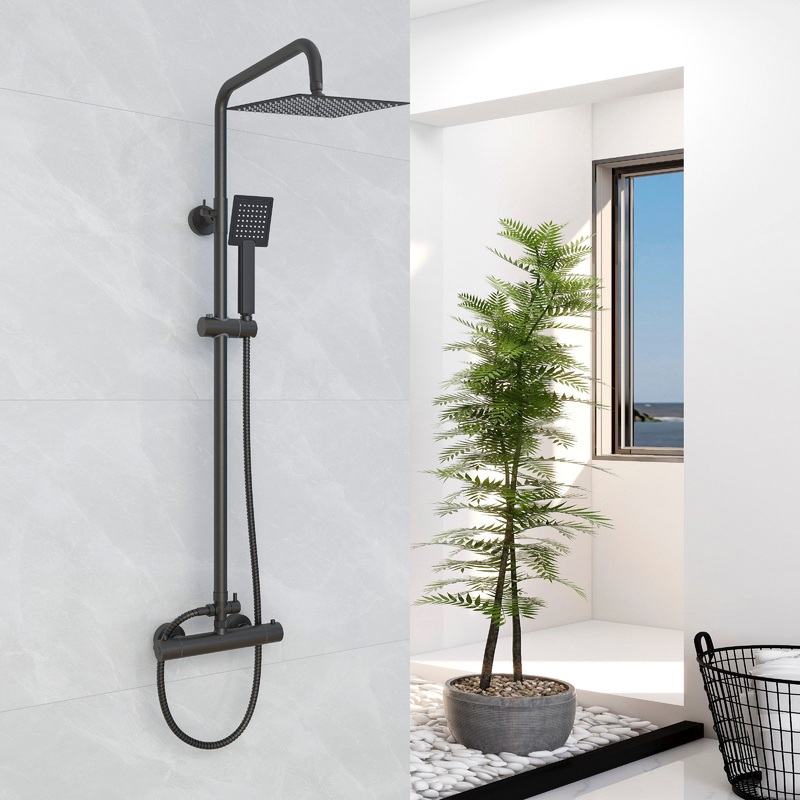 AICA Bathroom Thermostatic Exposed Shower Large Black Square Bar Set