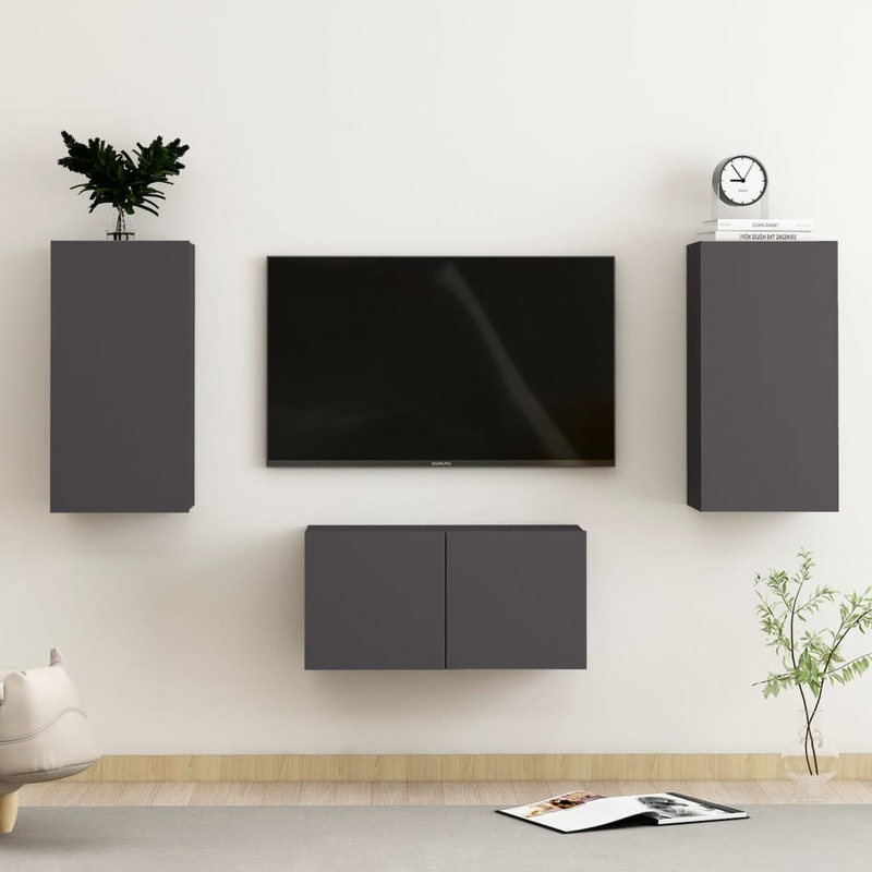Berkfield 3 Piece TV Cabinet Set Grey Engineered Wood