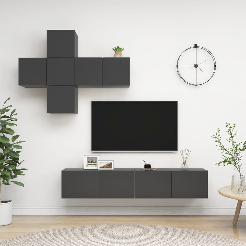 Berkfield 7 Piece TV Cabinet Set Grey Engineered Wood