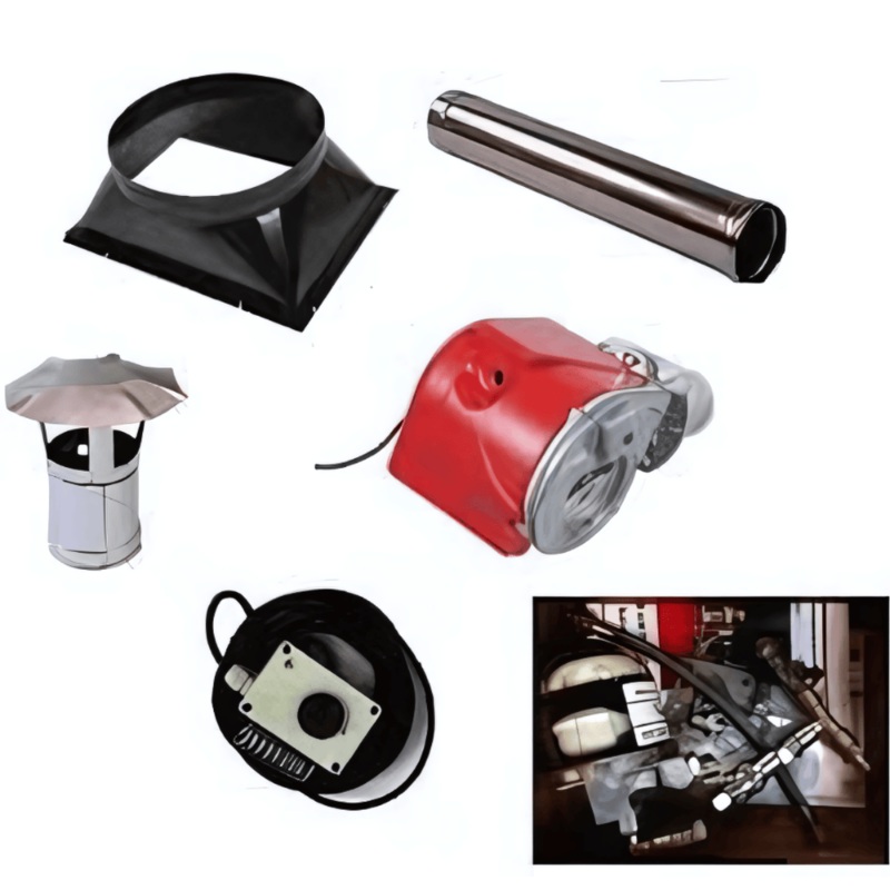 Jumbo 235M ecoflam burner, tigerloop, 1 way adaptor, flue, cowl, thermostat