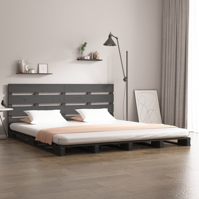 Berkfield Bed Frame Grey 180×200 cm Solid Wood Pine Super King Size
