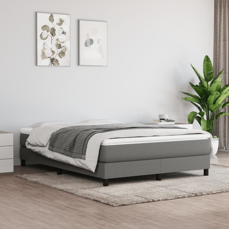 Berkfield Box Spring Bed Frame Dark Grey 135×190 cm 4FT6 Double Fabric