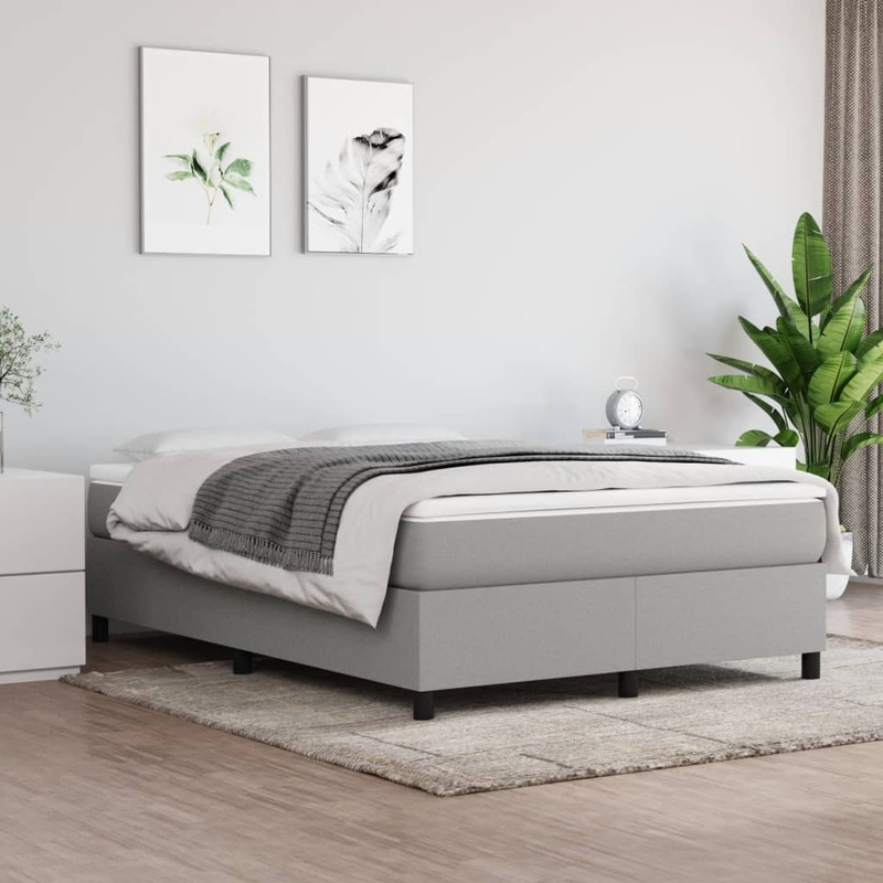 Berkfield Box Spring Bed Frame Light Grey 135×190 cm 4FT6 Double Fabric