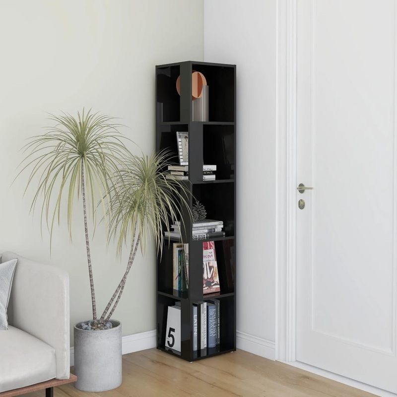 Berkfield Corner Cabinet High Gloss Black 33x33x164.5 cm Engineered Wood