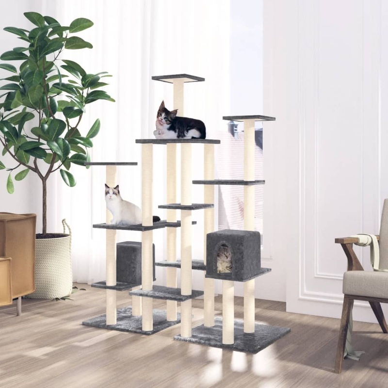 Berkfield Cat Tree with Sisal Scratching Posts Dark Grey 145 cm