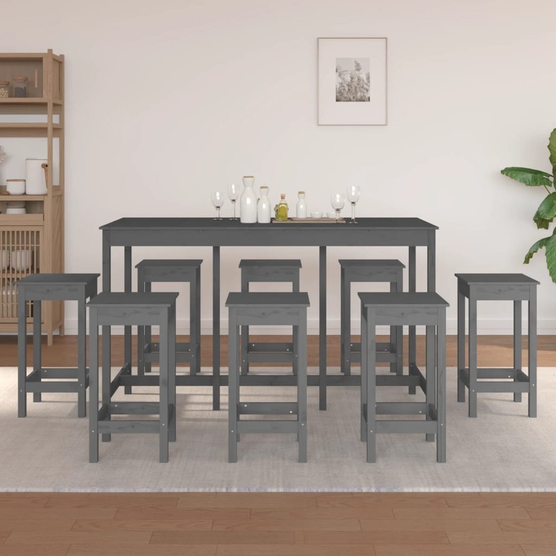 Berkfield 9 Piece Bar Set Grey Solid Wood Pine