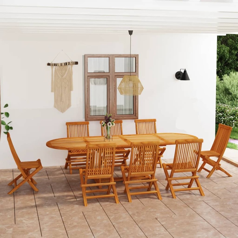 Berkfield 9 Piece Garden Dining Set Solid Teak Wood
