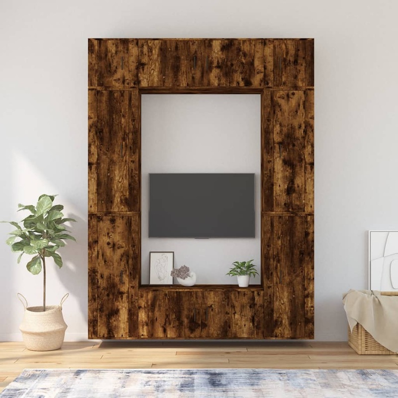 Berkfield 8 Piece TV Cabinet Set Smoked Oak Engineered Wood