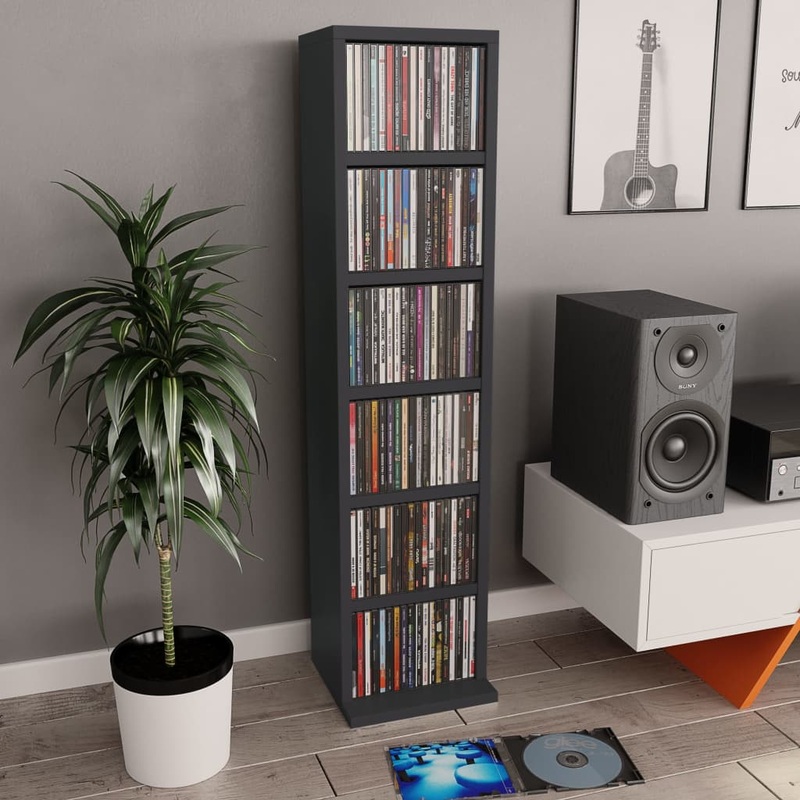 Berkfield CD Cabinet Grey 21x20x88 cm Engineered Wood