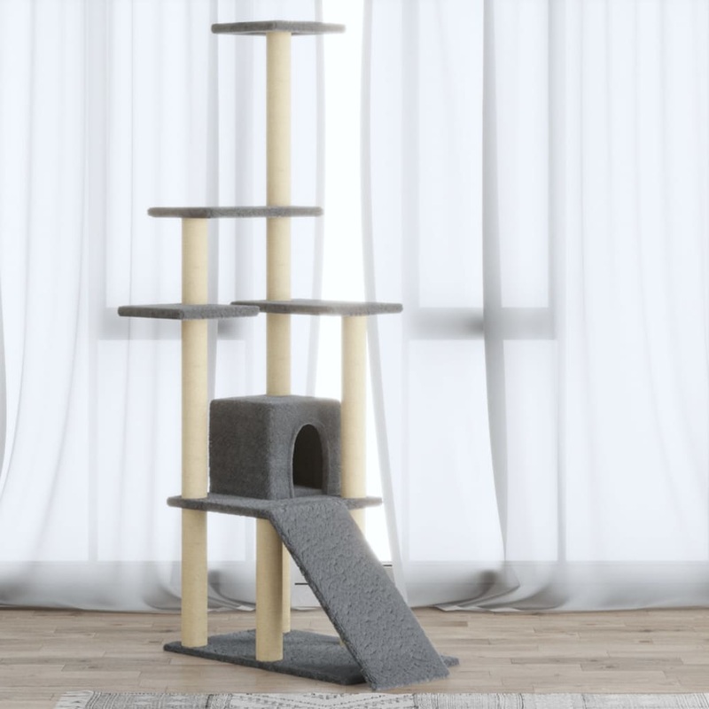 Berkfield Cat Tree with Sisal Scratching Posts Light Grey 155 cm
