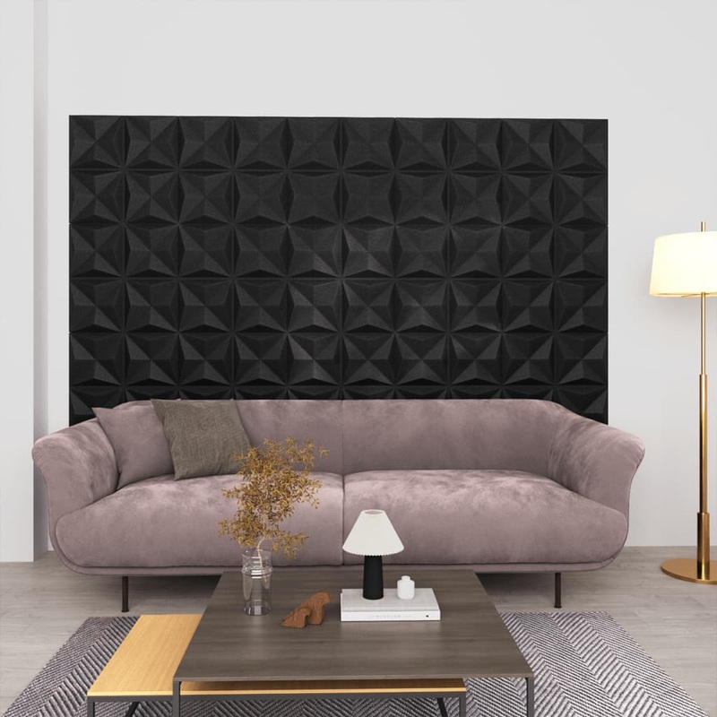 Berkfield 3D Wall Panels 12 pcs 50×50 cm Origami Black 3 m__