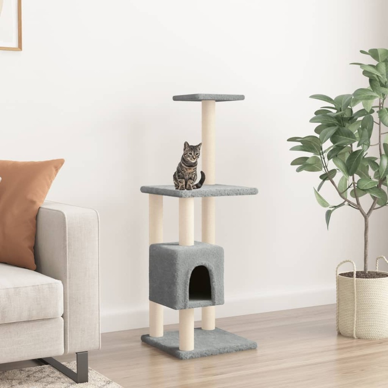 Berkfield Cat Tree with Sisal Scratching Posts Light Grey 104 cm