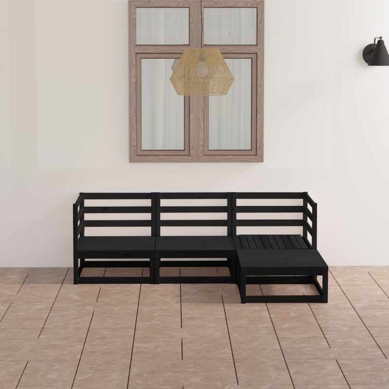 Berkfield 4 Piece Garden Lounge Set Black Solid Wood Pine